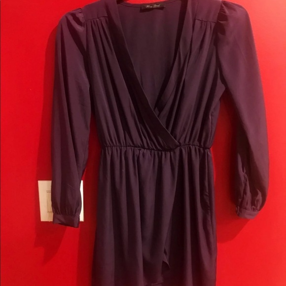 Pretty V Neck Purple Violet Long Sleeve Mini Dress - Picture 3 of 8